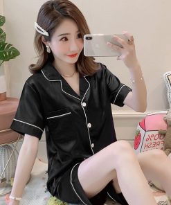 DAY CLOSET パジャマ ルームウェア レディース シンプルつやテロ半袖パジャマ上下2点セット