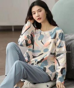 パジャマ レディース 長袖 ルームウェア 秋 冬 ナイトウェア ゆったり ロングパンツ 春 夏 寝間着 ナイトウエア 着心地 部屋着 入院 産後