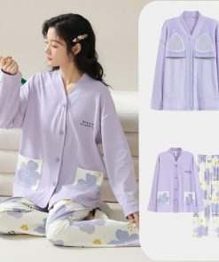 パジャマ レディース 綿 ルームウエア 部屋着 カップ付き 前開きパジャマ 前開き パッド付き 長袖 秋冬 綿100％ ナイトウエア コットン 入院 産後