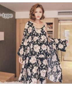 【特価】ルームウェア レディース おしゃれ 3点セット 春 夏 秋 長袖 羽織 部屋着 花柄 パジャマ 寝間着 ロングガウン キャミソール 上下セット