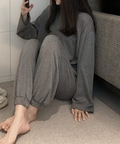 miniministore ルームウェア セットアップ レディース 長袖 パジャマ 春秋 Tシャツパジャマ 韓国風 寝巻き ゆったり 2点上下セット【ゆうパケット可】