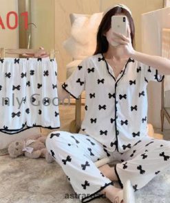 パジャマ レディース ルームウェア 3点セット 上下セット 半袖 短パン 長ズボン ゆったり 折り襟 涼しい 寝間着 春秋 夏 可愛い夏